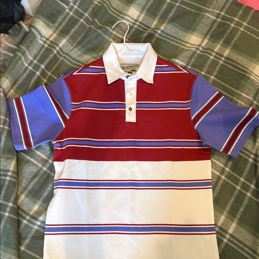 Bogey Boys The GOAT Golf shirt 
Striped Red and Blue Polo Shirt